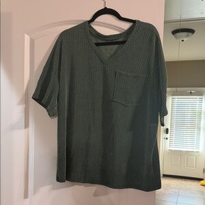 Green Textured V-Neck T-Shirt